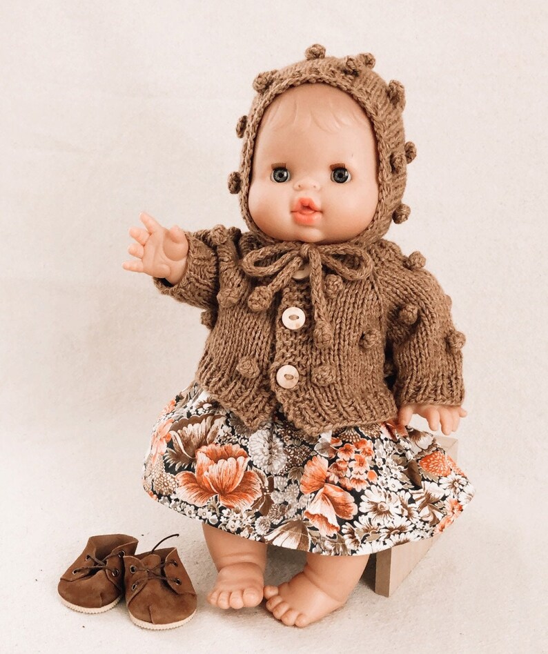 Minikane doll clothes / Minikane doll dress / Minikane accessories / 13 inch Doll Clothes / Popcorn cardigan / Minicane Doll bonnet image 4