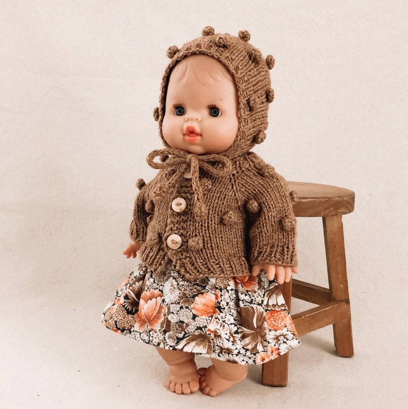 Minikane doll clothes / Minikane doll dress / Minikane accessories / 13 inch Doll Clothes / Popcorn cardigan / Minicane Doll bonnet image 3