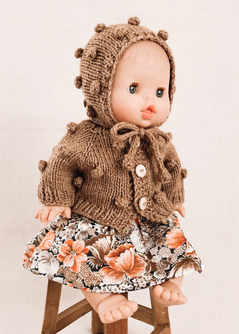 Minikane doll clothes / Minikane doll dress / Minikane accessories / 13 inch Doll Clothes / Popcorn cardigan / Minicane Doll bonnet image 6