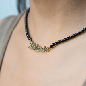 Collar de perlas con nombre, collar de perlas con colgante de letras, collar de letras de plata, joyería personalizada para dama de honor