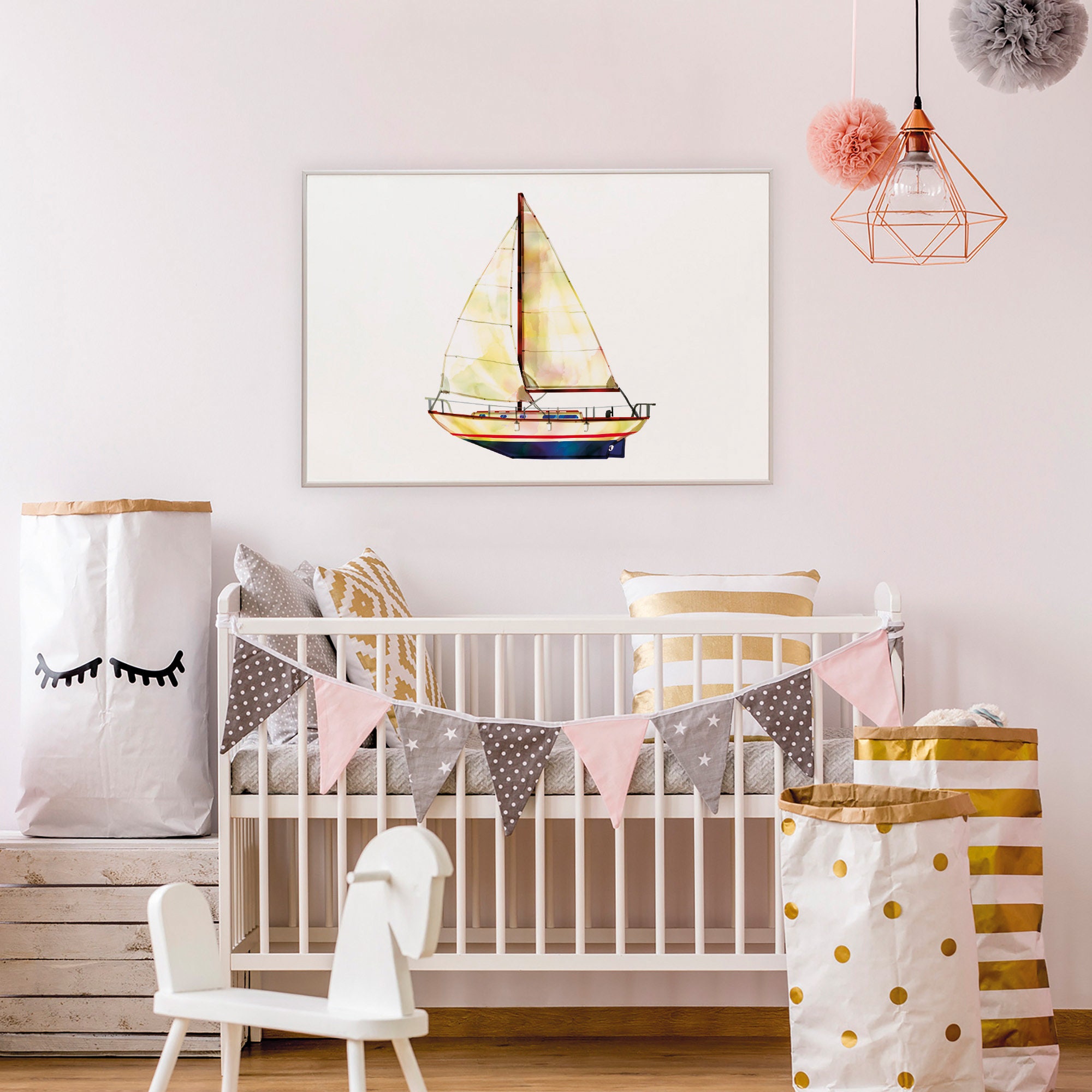Sailboat Print Nursery Wall Art Nautical Art Print Boat Etsy