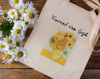 Cotton natural ecru shopping bag with Vincent van Gogh's paint