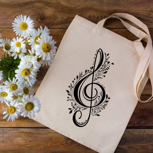 Organic cotton bag - Canvas bag - Modern, casual bag - Shopping bag - Minimalism - Musical notes - Ecru tote bag - Music fan
