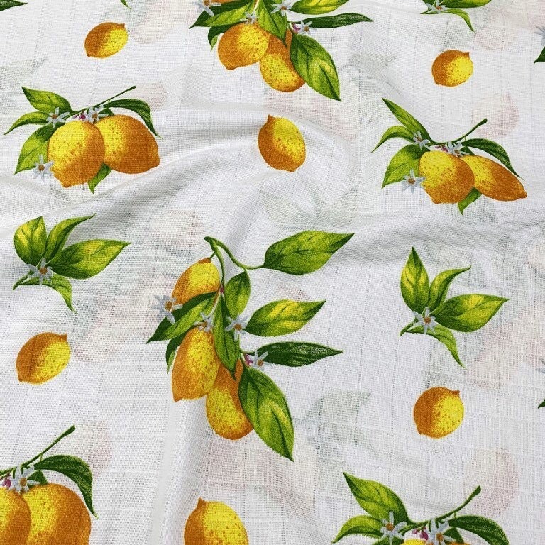 Lemon Tree Fabric Muslin Fabric Botanical Fabric Citrus | Etsy