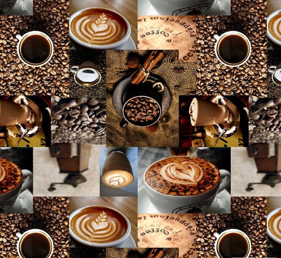 Coffee Fabric Coffee Cup Fabric Fresh Brew Fabric Digital Etsy
