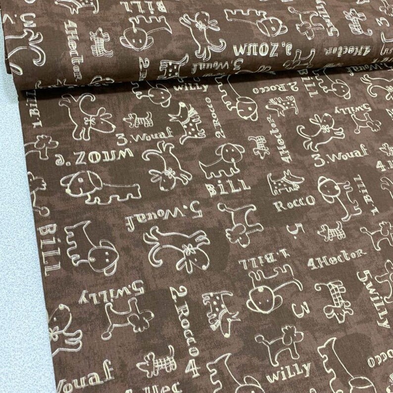 Dog Print Fabric Brown Fabric Animal Print Fabric Fabric by Etsy