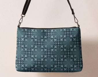 Christliche Ichthys-Umhängetasche, Armbandtasche mit Fischsymbol, Kunstleder-Geldbörse, christliches Geschenk, Tasche mit Glaubensmotiv, katholisches Geschenk, blaue Geldbörse