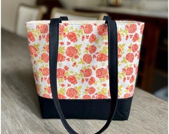 Marian Cross, Roses Mid-Sized Handmade Tote Bag, Mass Bag, Women's Purse, Religious Gift, Catholic Christian Accessory