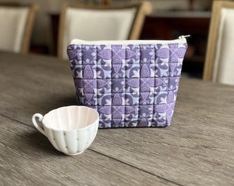 Purple Ichthus - Ancient Jesus Fish Symbol Quilted Zippered Pouch, Christian Gift for Women or Men, Confirmation Communion Gift