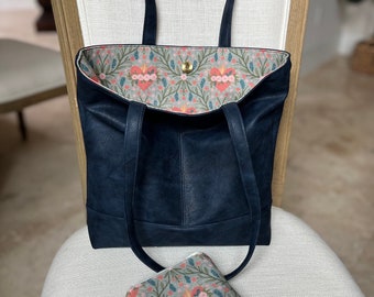 Immaculate Heart of Mary Midnight Blue Faux Leather Shoulder Bag, Mass Tote, Religious Purse, Mother of God, Catholic Gift