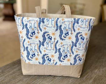 Saint Christopher Tote Bag - Catholic Purse - Blue and Gold Religious Gift - Patron Saint of Travelers - Mass Bag