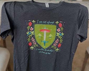 Saint Joan of Arc Women’s Tee (dark grey heather), I Am Not Afraid I Was Born to Do This, Catholic Saint
