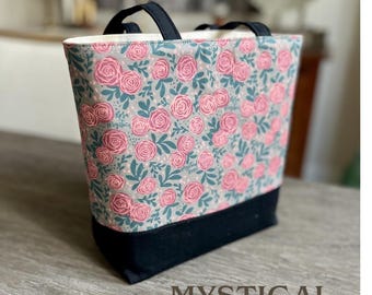 Mystical Rose Mid-Sized Handmade Tote Bag, Mass Bag, Women's Purse, Religious Gift, Catholic Christian Accessory