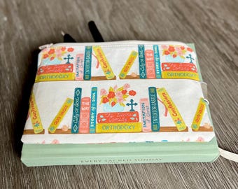 Catholic Literary Companion Zippered Planner Pouch, Bible Study Organizer for Pens, Spiritual Book Classics
