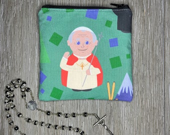 Saint Pope John Paul II Zippered Pouch, Catholic Saint, Rosary and Devotional Bag, Purse Organizer, Communion or Confirmation Gift