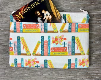Catholic Classic Bookshelf Magnificat Organizer - Zippered Bag, Prayer Companion, Mass or Adoration Pouch, Rosary and Devotional Companion