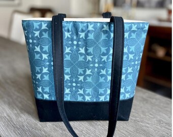 Blue Ichthus, 'Jesus Fish' Mid-Sized Handmade Tote Bag, Mass Bag, Women's Purse, Religious Gift, Catholic Christian Accessory