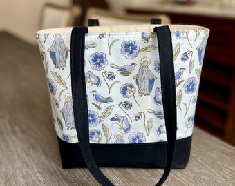 Mary's Garden Mid-Sized Handmade Tote Bag, Mass Bag, Women's Purse, Religious Gift, Catholic Christian Accessory
