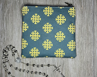 Jerusalem Crosses Zippered Pouch, Rosary or Devotional Bag, Purse Organizer, Communion or Confirmation Gift, Religious Item