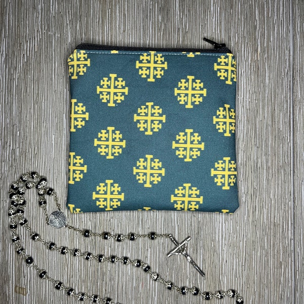 Jerusalem Crosses Zippered Pouch, Rosary or Devotional Bag, Purse Organizer, Communion or Confirmation Gift, Religious Item