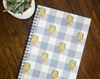 Auspice Maria Blue Plaid - Marian Monogram Ruled Line Spiral Notebook