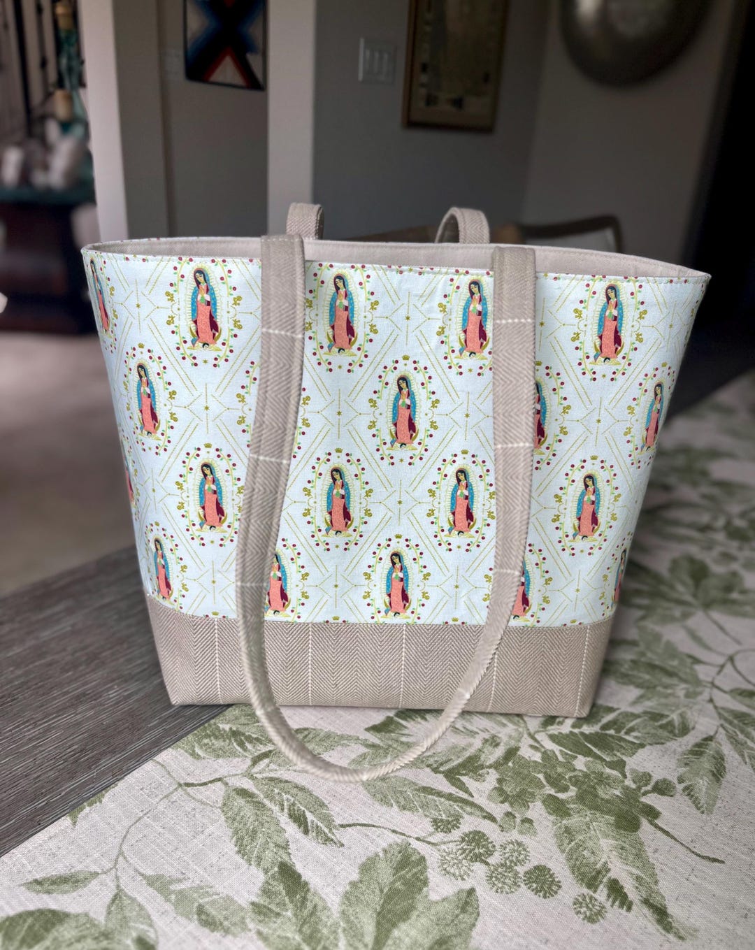 Our Lady of Guadalupe Tote Bag - Handmade Catholic Gift - Floral Virgin ...