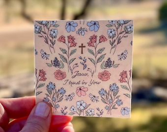 Jesus I Trust in You Sticker, 3 x 3", Divine Mercy, Weather Resistant, Dishwasher Safe, Decal for Car Laptop or Waterbottle