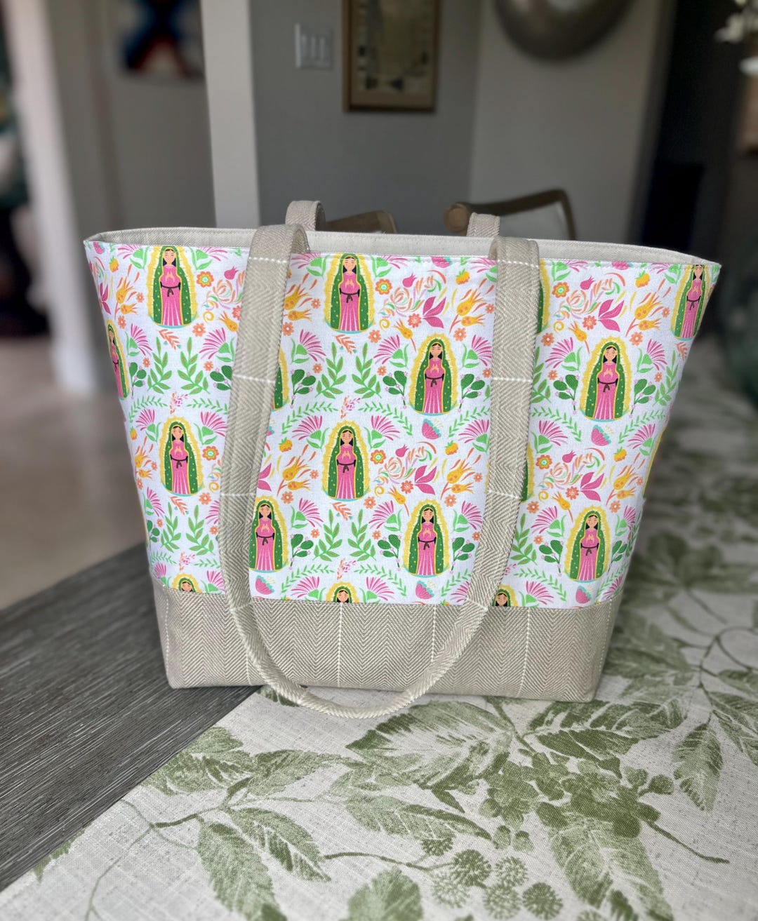 Our Lady of Guadalupe Tote Bag - Handmade Catholic Gift - Floral Virgin ...
