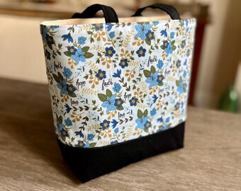 Faith Hope Love Mid-Sized Handmade Tote Bag, Mass Bag, Women's Purse, Religious Gift, Catholic Christian Accessory