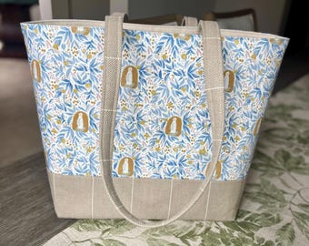 Our Lady of Lourdes Tote Bag - Catholic Floral Purse - Blue and Gold Religious Gift