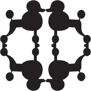 May include: Silhouette of four black poodles facing each other in a circular pattern. The poodles are standing on their hind legs with their front paws raised. The poodles are all facing inward towards the center of the circle.