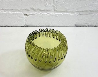 Vintage Olive Green Ruffled Edge Blenko Bowl