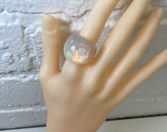 Opal, Opaline, Aurora Resin/acrylic/lucite/acetate Dome Cocktail Rings/Iridescent Series