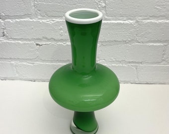 Vintage Green / White / Clear/ Cased Glass Vase, Italian, One of a kind piece