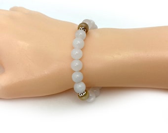 Beaded Stretch Bracelet with Jade, Quartz, and Tiger Eye