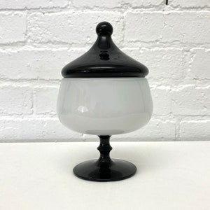 Vintage Black and White Cased Glass Apothecary Mid Century