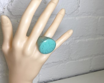 Handmade Saucer Dome Resin Cocktail Ring, Turquoise Look