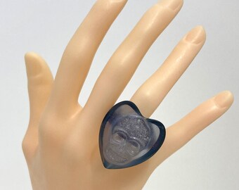 Resin/acrylic/lucite/acetate Valentine's Blue Heart Cocktail Rings