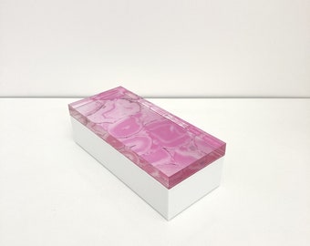 Lucite, joyero acrílico con tapa de imagen de ágata rosa impresa digitalmente / DWM / Diseño MALOOS / Hecho en los EE. UU. / Caja organizadora