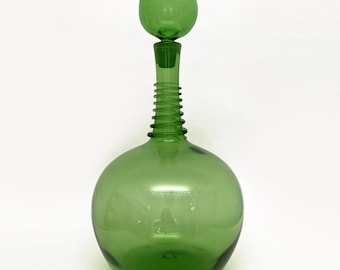 Vintage Green Blenko Myers Decanter w Spiral Wrap, One of a kind piece
