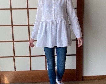 Amelia Linen Blouse, Long-Sleeve Blouse, Summer Linen Blouse, Oversized Linen Shirt, White Linen Tunic, Plus Size Linen Shirt, Linen Blouse