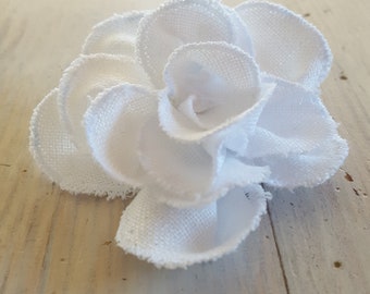 White Natural Linen Fabric Poppy Hair Pin , First Comunion Accesorry, Baptism Hair Accesorry, Wedding Accessory, Flower Brooch