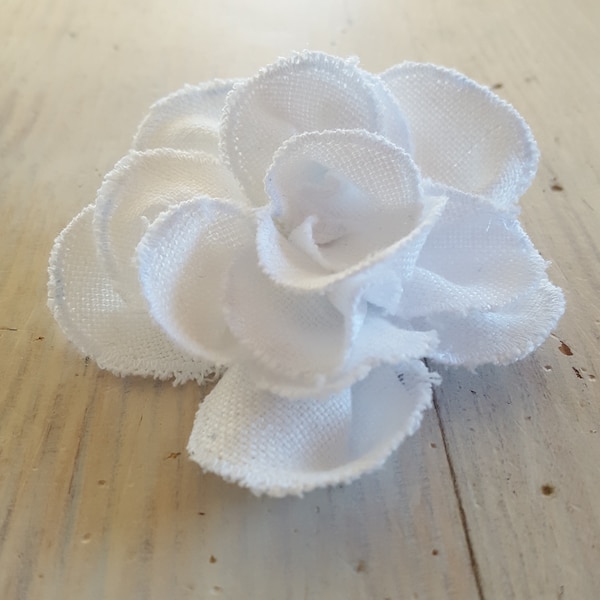 White Natural Linen Fabric Poppy Hair Pin , First Comunion Accesorry, Baptism Hair Accesorry, Wedding Accessory, Flower Brooch