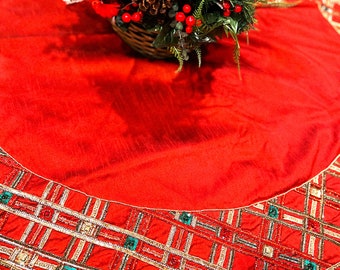 Classic Red Tartan Plaid Christmas Tree Skirt  54" Round