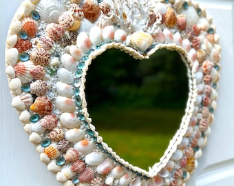 Coastal Beach Heart SeaShell Mirror 24" L X 22" W X 12"  Wall Art, Home Decor