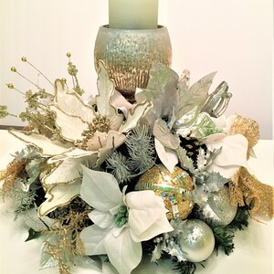 Winter Candle Centerpiece, Gold/Silver/White Christmas table Centerpiece, Designer Candles, 20 round x 12 H image 3