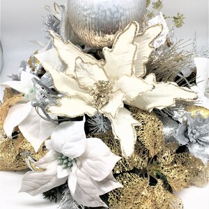 Winter Candle Centerpiece, Gold/Silver/White Christmas table Centerpiece, Designer Candles, 20 round x 12 H image 5