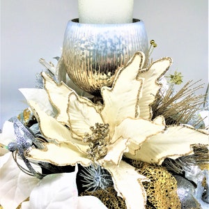 Winter Candle Centerpiece, Gold/Silver/White Christmas table Centerpiece, Designer Candles, 20 round x 12 H image 4