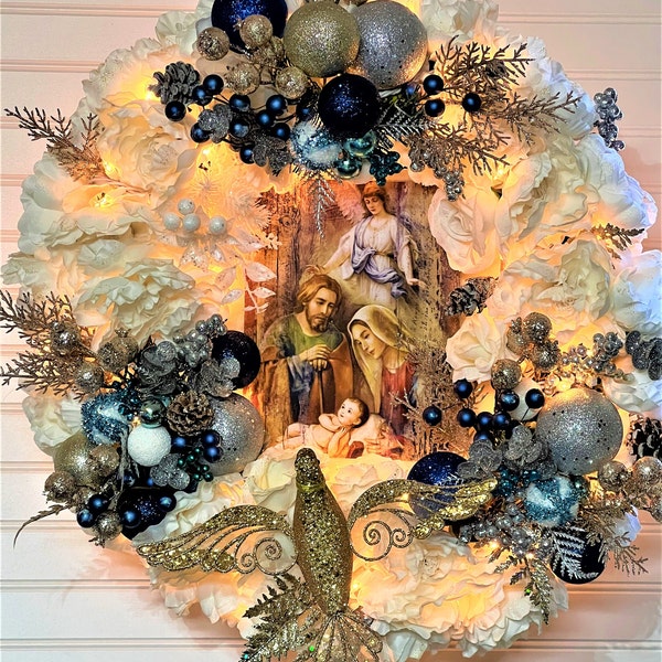 White Christmas Wreath With Lights Etsy