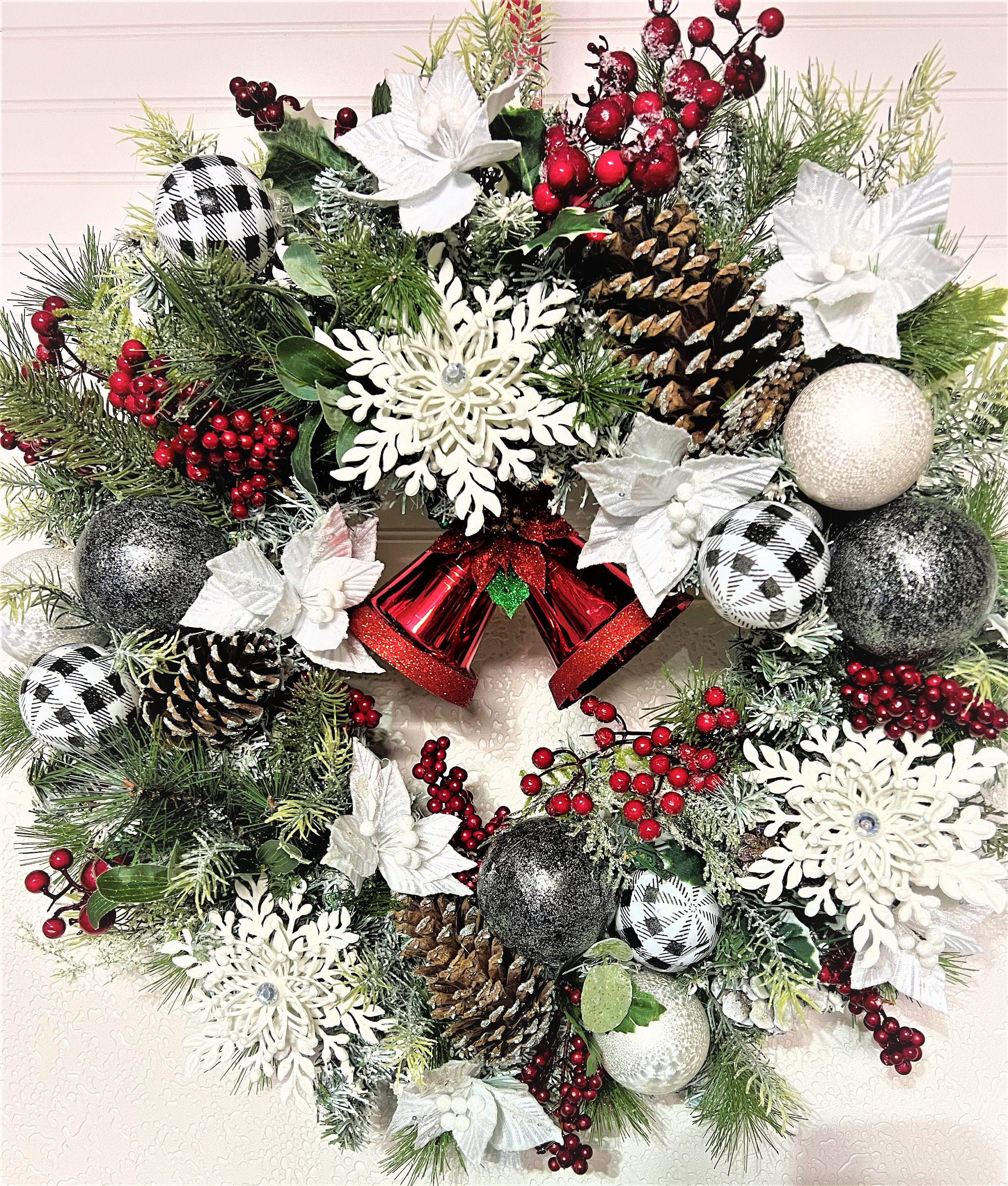 Couronne De Noël Bohème Chic – Cloches & Pommes De Pin – Diamètre 40 Cm – Décoration Porte D'Entrée & Intérieur